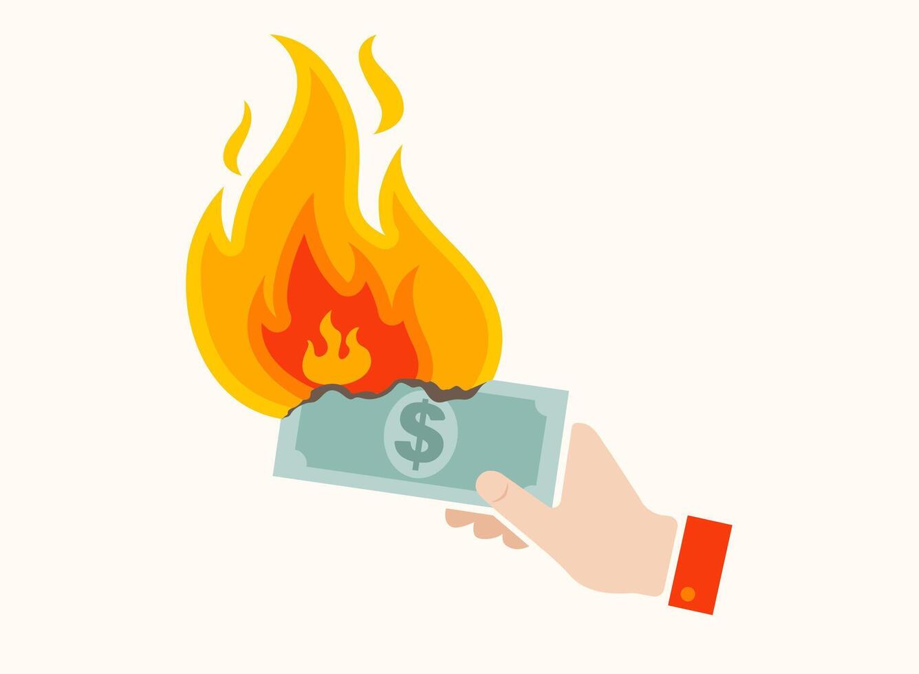 vetor plano ícone do mão com dinheiro dentro fogo. vetor ilustração do mão com dólar nota de banco dentro fogo. americano nacional dívida.