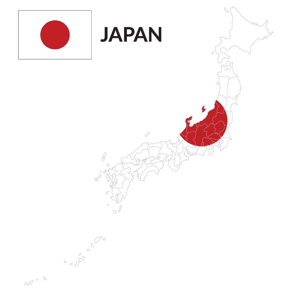 mapa do Japão com nacional bandeira do Japão vetor