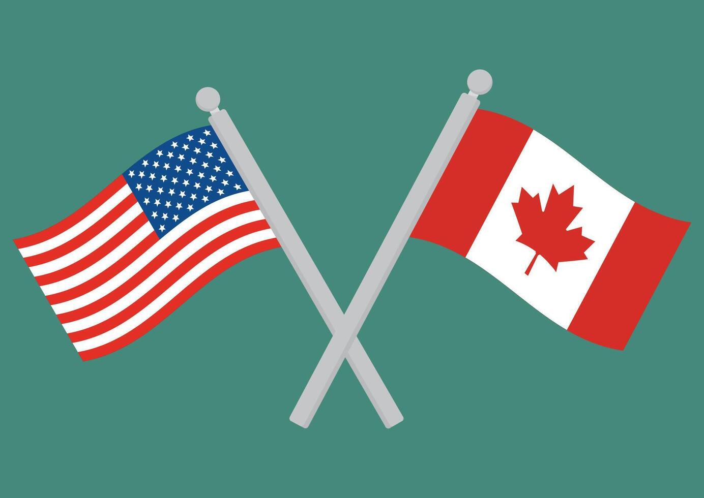 EUA vs Canadá. bandeira do Unidos estados do América e Canadá em mastro. vetor