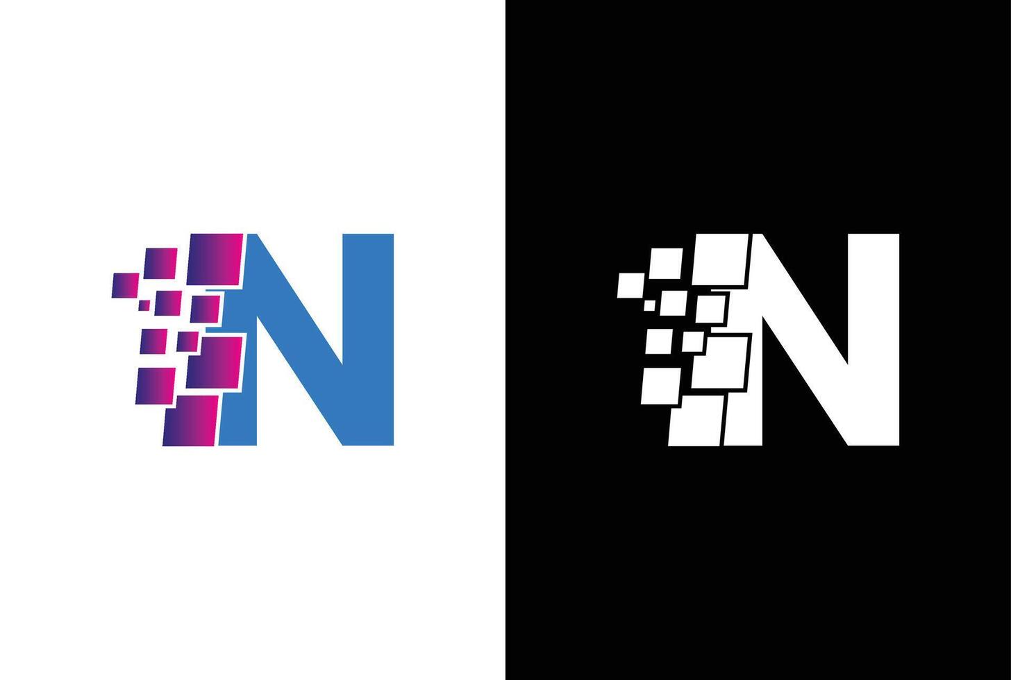 inicial carta n digital pixel logotipo Projeto modelo elemento. carta n pixel logotipo, triângulo, azul cor, tecnologia e digital logotipo. vetor