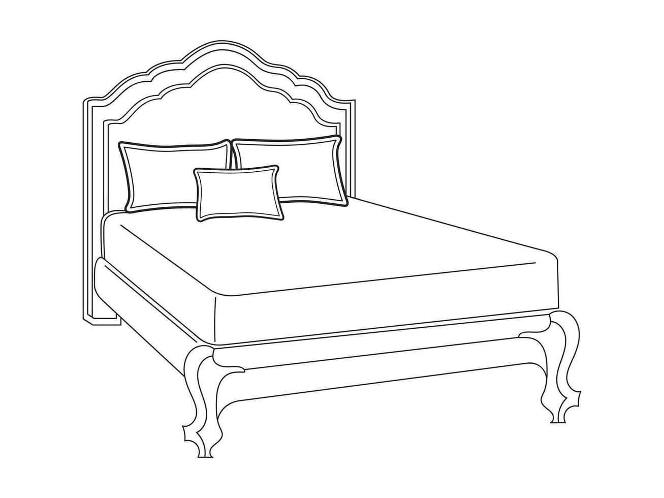 cama rabisco ícone dentro vetor. mão desenhado cama ícone dentro vetor. rabisco cama ilustração, contemporâneo quarto interior com moderno estofado cabeceira, branco cama apresentando uma acolhedor cobertor vetor