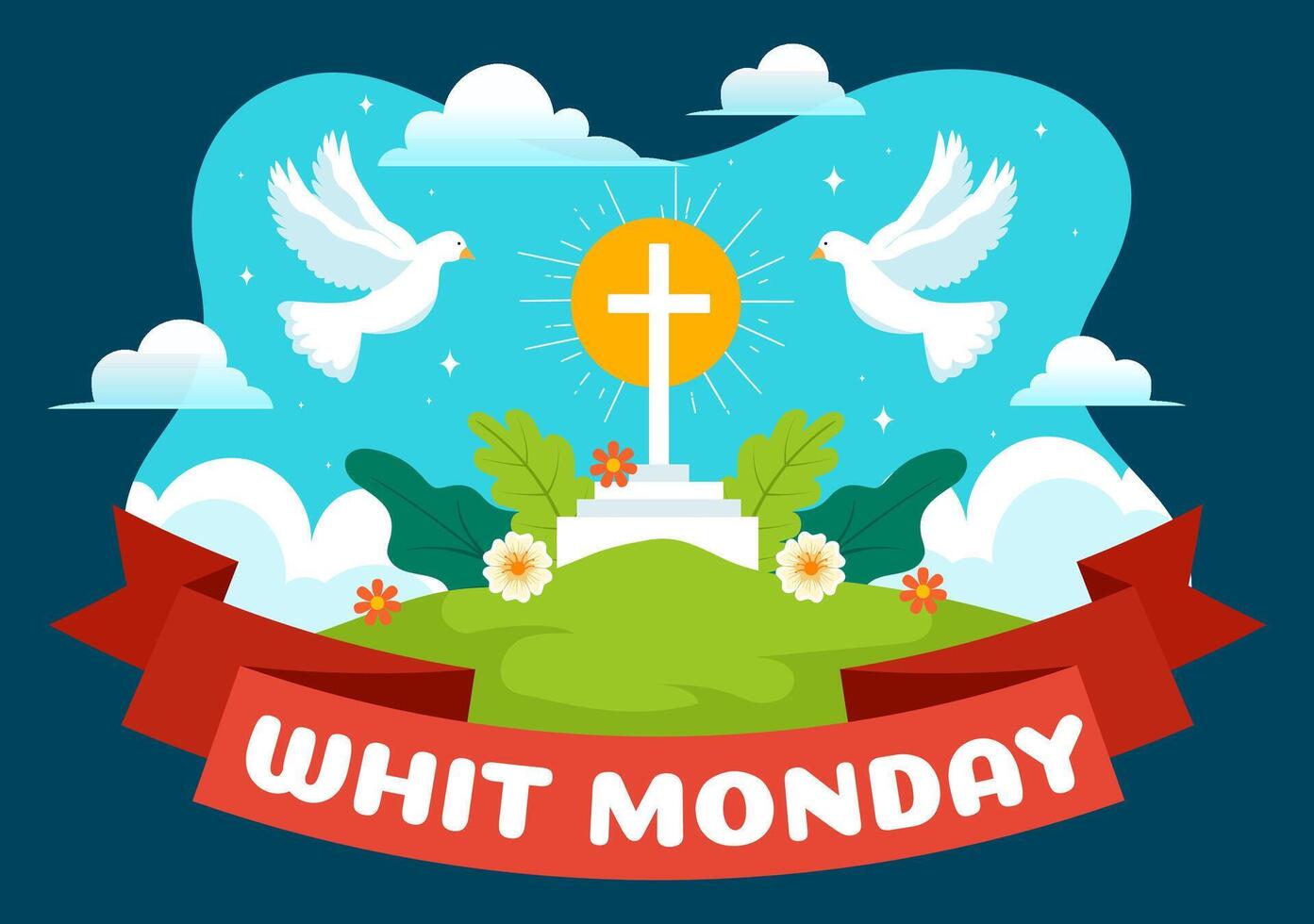 whit Segunda-feira vetor ilustração com uma Pombo ou pomba para cristão comunidade feriado do a piedosos espírito dentro plano desenho animado fundo Projeto