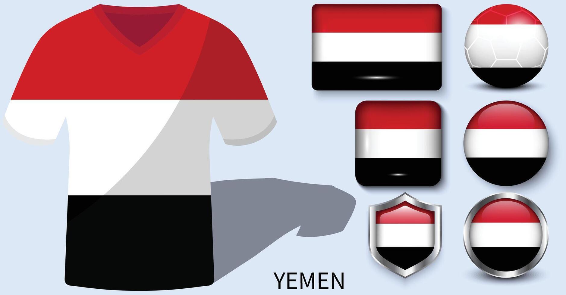 Iémen bandeira coleção, futebol camisas do Iémen vetor