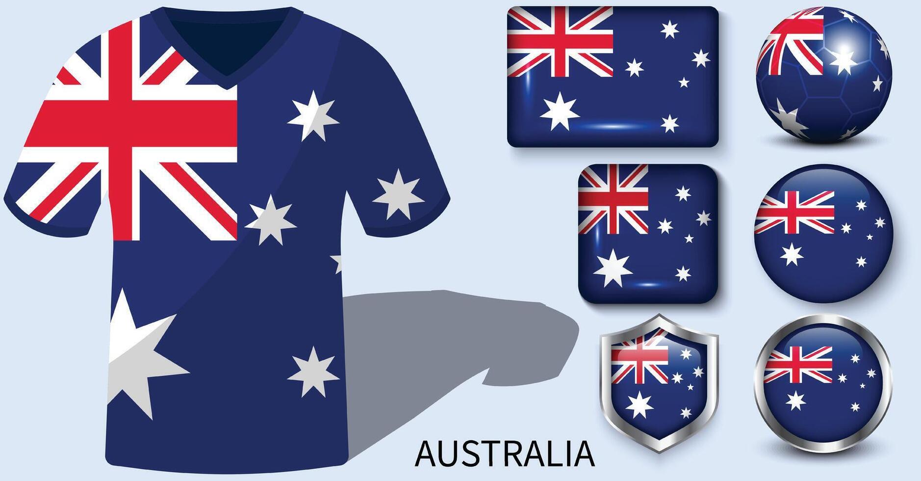 Austrália bandeira coleção, futebol camisas do Austrália vetor