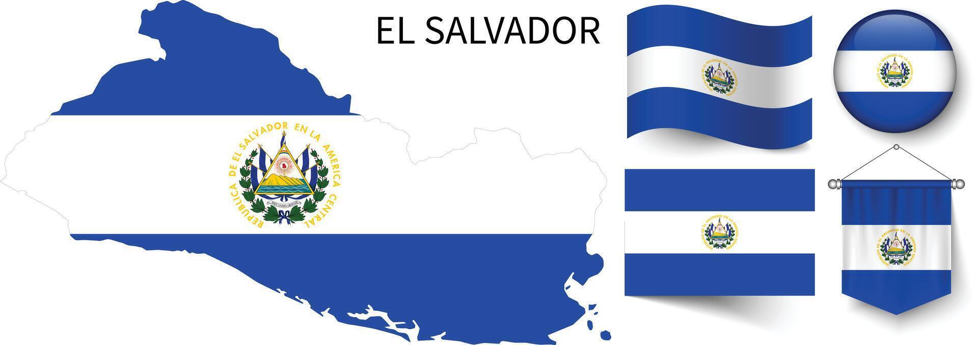 a vários padrões do a el salvador nacional bandeiras e a mapa do el Salvador fronteiras vetor