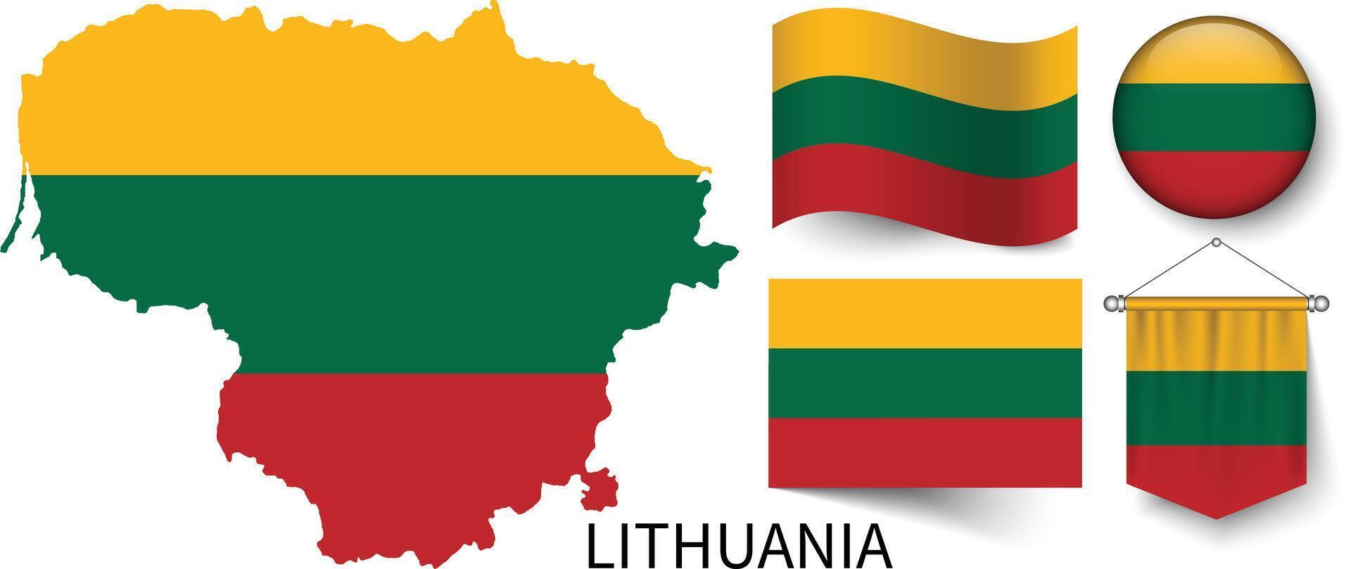 a vários padrões do a Lituânia nacional bandeiras e a mapa do da Lituânia fronteiras vetor