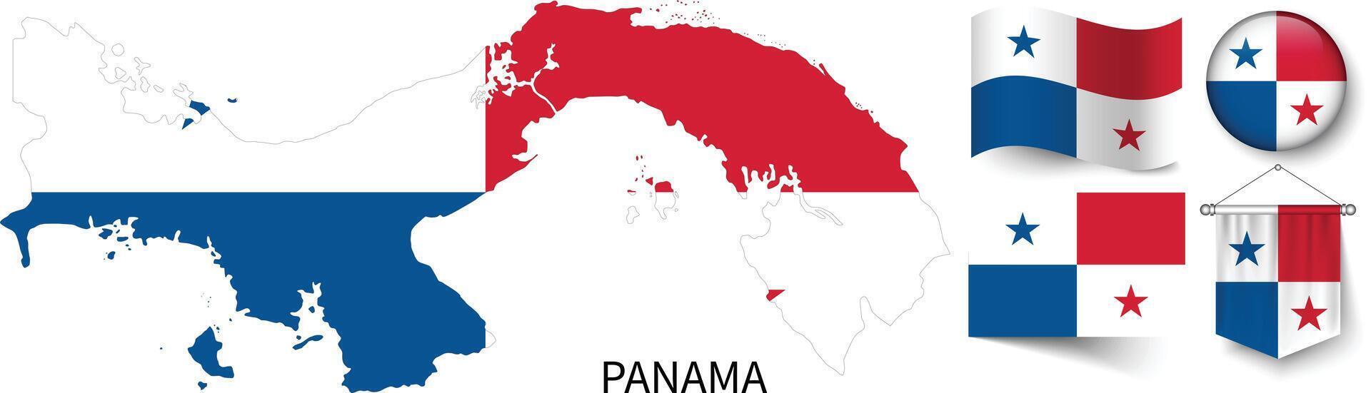 a vários padrões do a Panamá nacional bandeiras e a mapa do Panamá fronteiras vetor