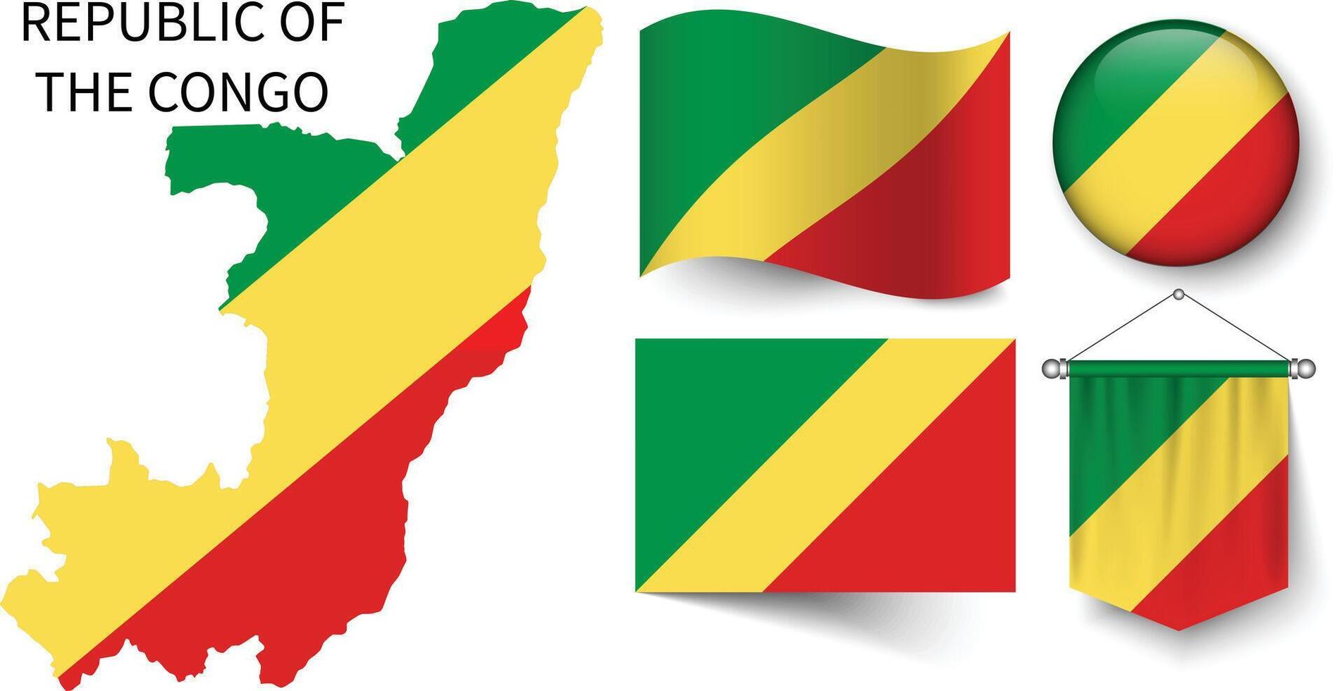 a vários padrões do a república do a Congo nacional bandeiras e a mapa do república do a Congo fronteiras vetor