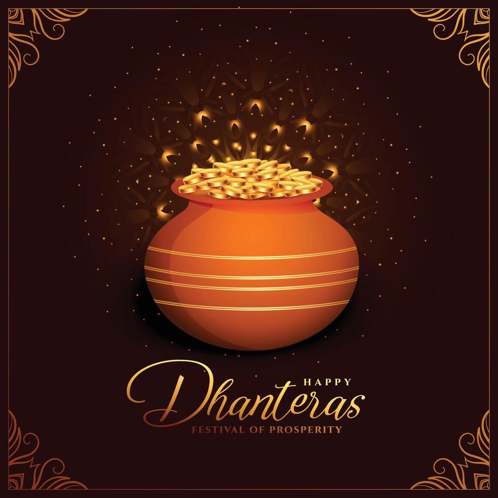 lindo e elegante shubh dhanteras cultural evento fundo com dourado moeda Panela vetor