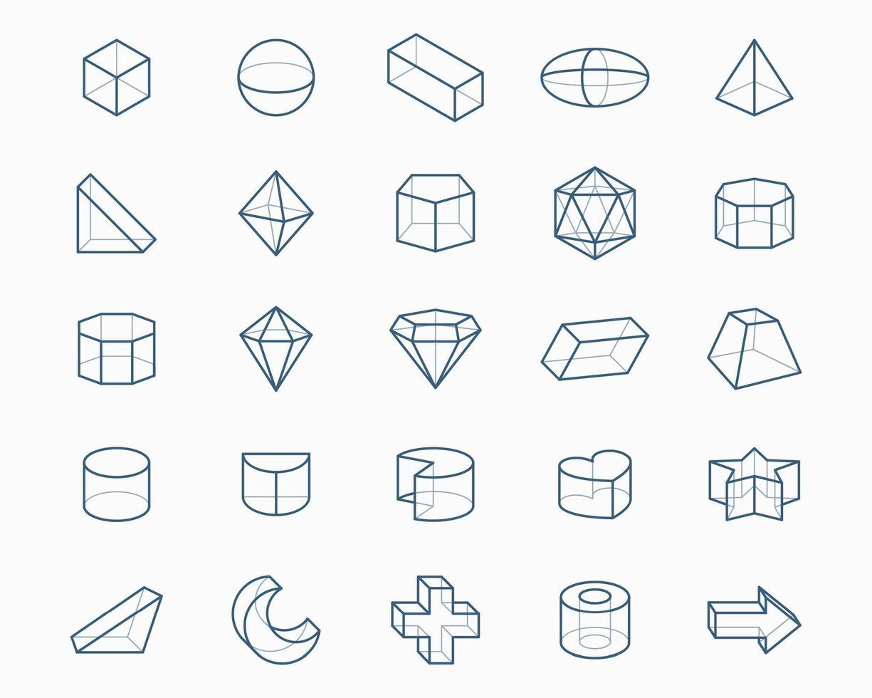 pacote do 3d geométrico formas ícone dentro linha estilo vetor