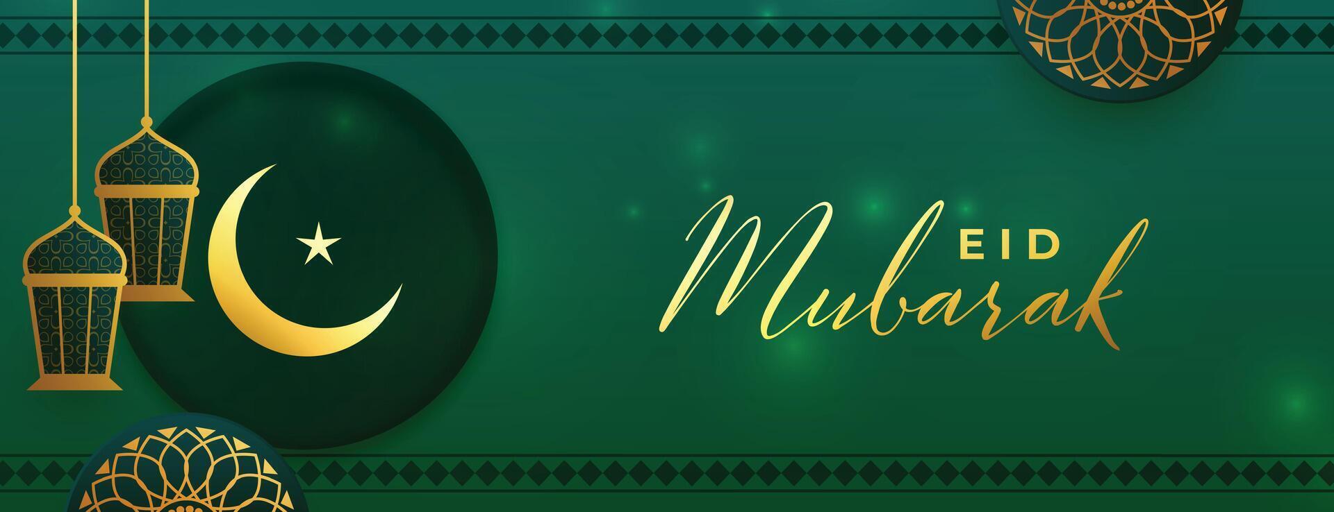 verde eid Mubarak islâmico bandeira dentro dourado estilo vetor