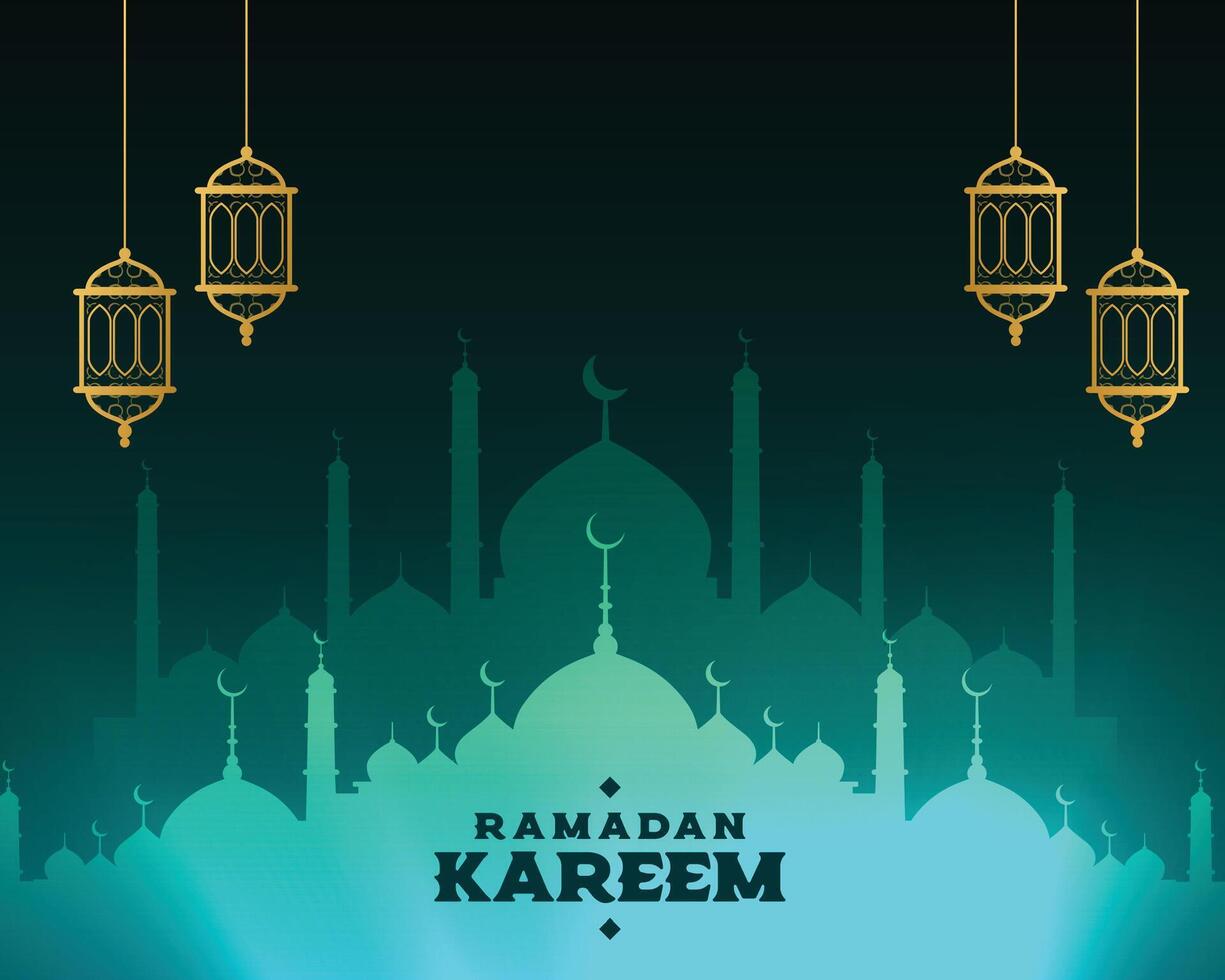 lindo Ramadã kareem mesquita e lanterna cumprimento vetor