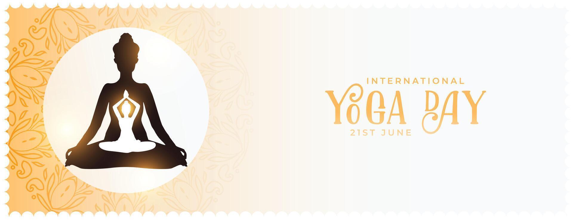 agradável internacional ioga dia evento bandeira para balanceamento vida vetor