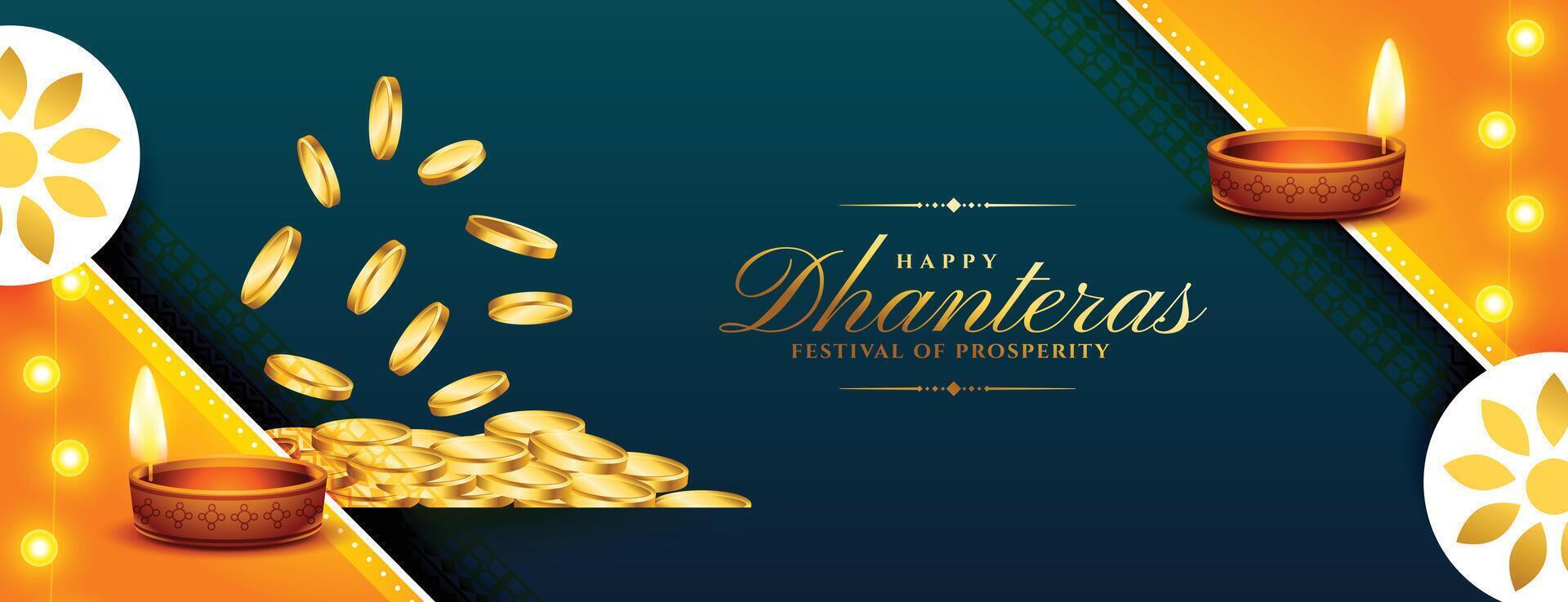 decorativo feliz dhanteras evento papel de parede para ganpati e laxmi puja vetor