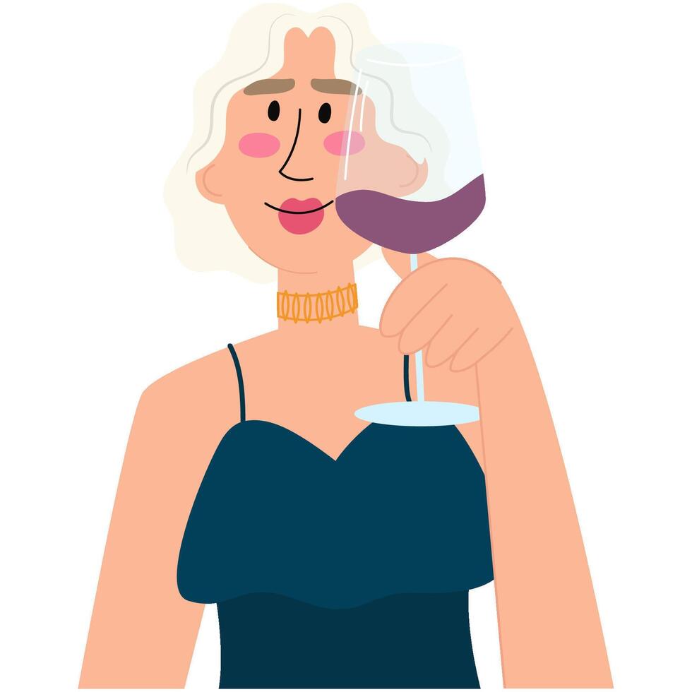 mulheres com loiro cabelo e vinho vidro. vinho amante. plano ilustração para cumprimento cartões, cartões postais, convites, cardápio Projeto. vetor