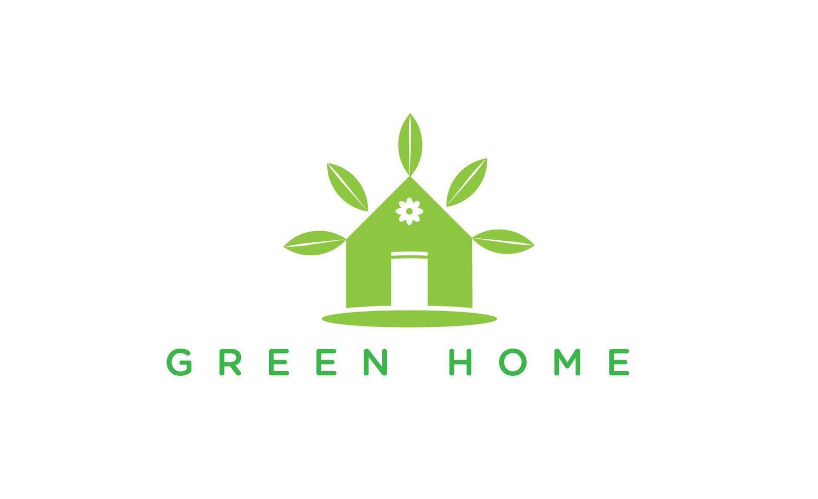 casa logotipo com folha, verde, ícone vetor ilustração