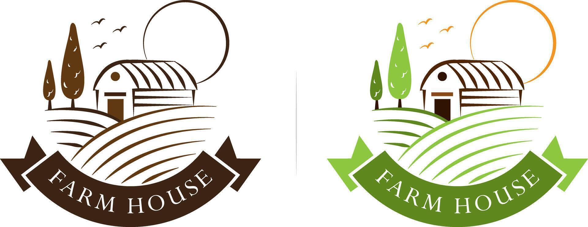 Fazenda casa logotipo dentro gravado estilo vetor ilustração