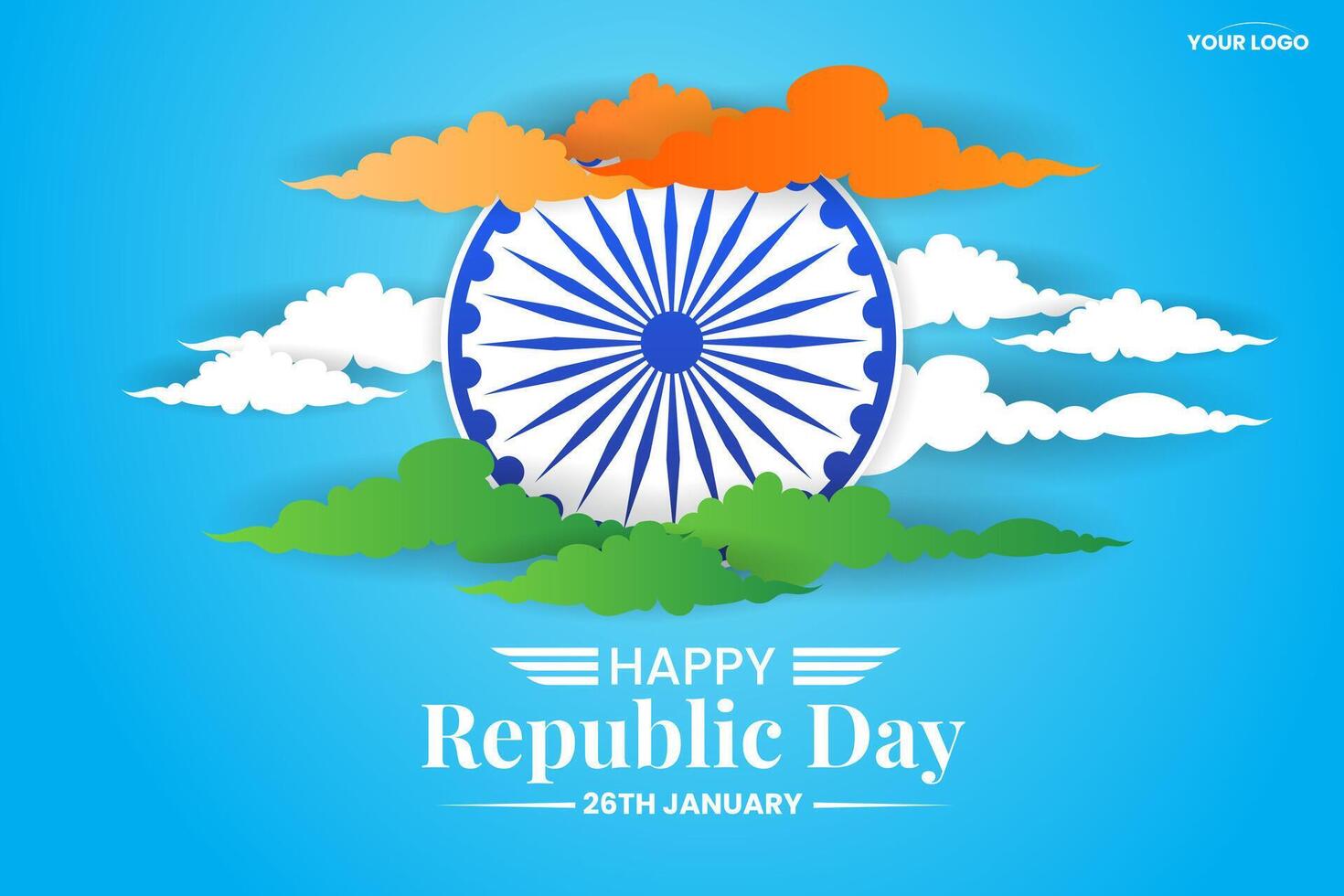26 janeiro república dia do Índia celebração com nuvem cor indiano bandeira vetor