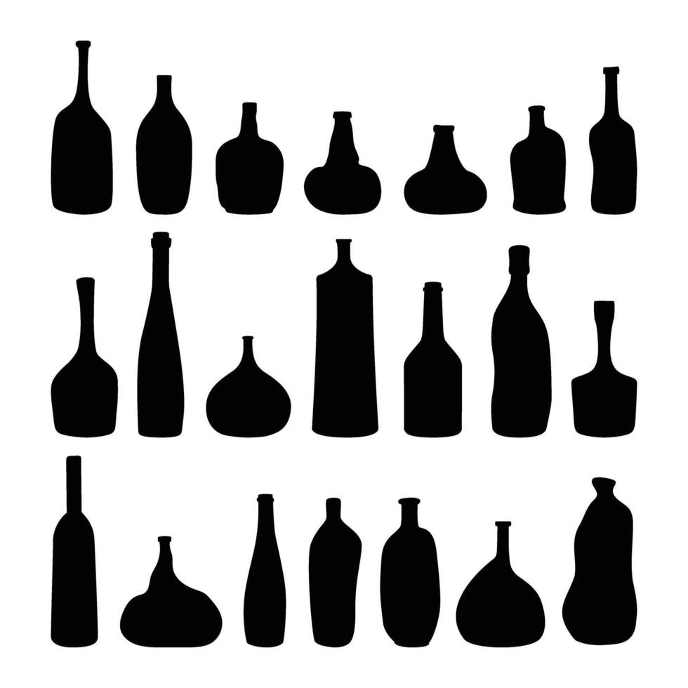 abstrato garrafas e vasos vetor silhueta coleção. conjunto do curvado decorativo garrafas, vasos, e jarros. vetor ícones ilustração isolado em uma branco fundo.