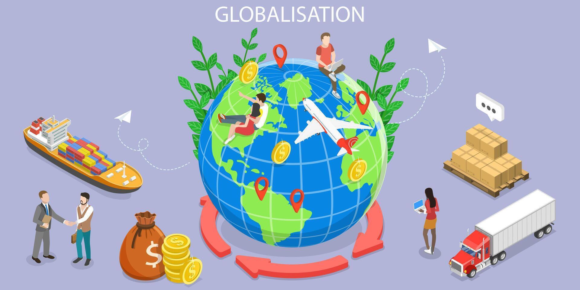 3d isométrico plano vetor conceptual ilustração do internacional troca, globalização
