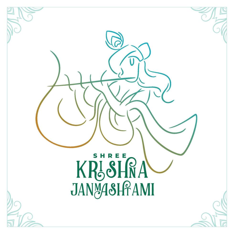 lineart estilo shree Krishna janmashtami festival cartão Projeto vetor