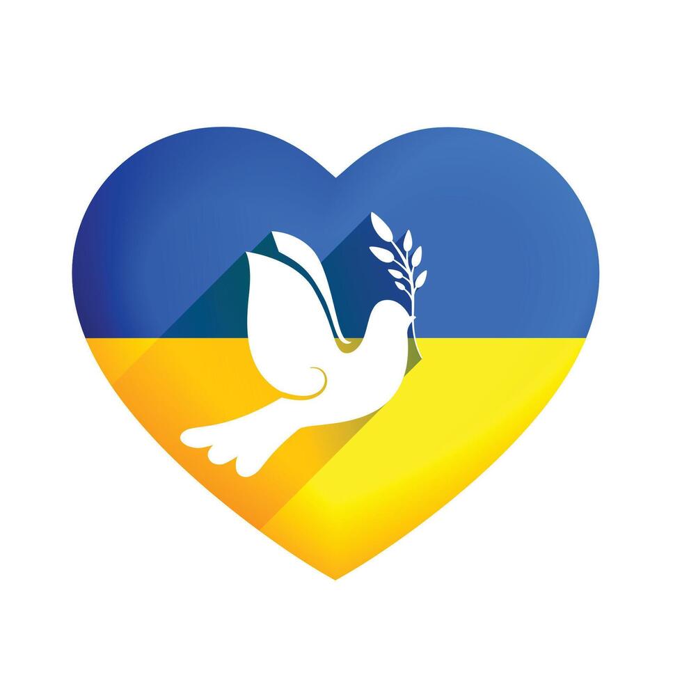 Paz coração e pomba pássaro com Ucrânia bandeira vetor