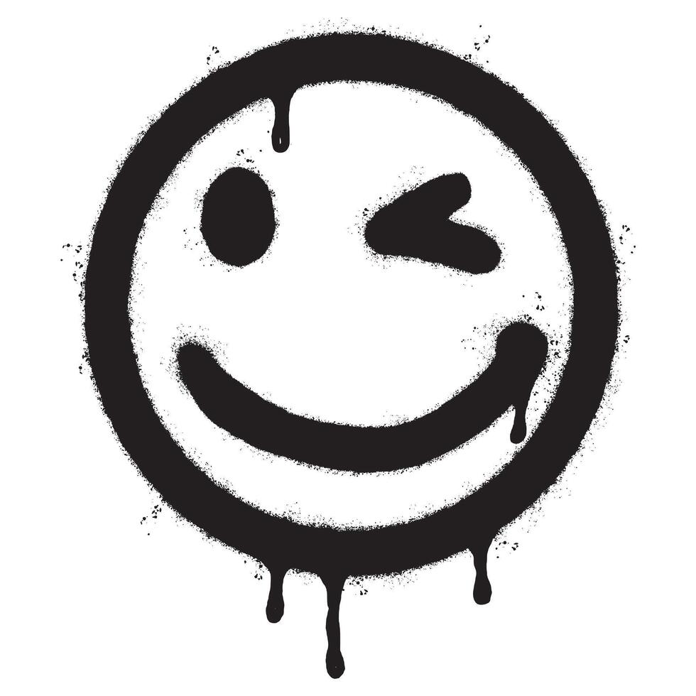 spray pintado grafite sorridente face emoticon isolado em branco fundo. vetor