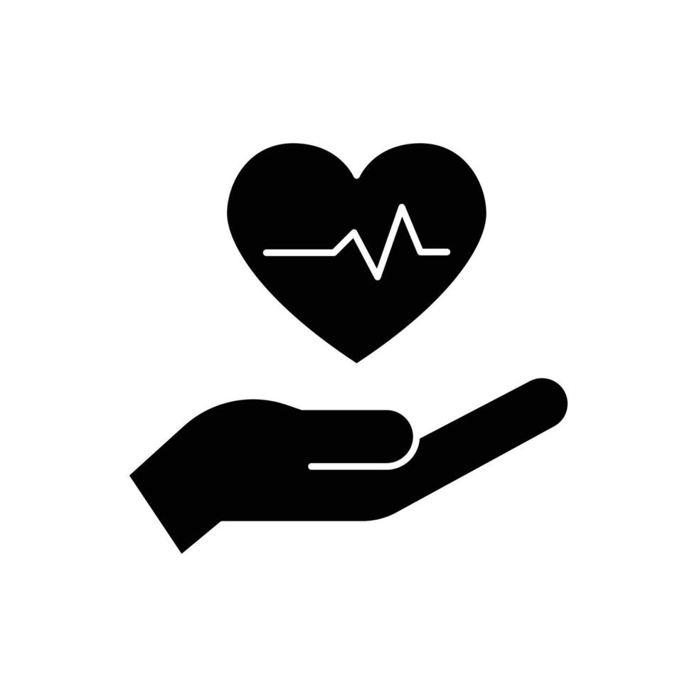 evita coração ataque ícone. simples sólido estilo. coração saúde cardiologia Cuidado, prevenção, mão com coração pulso, segurança conceito. Preto silhueta, glifo símbolo. vetor ilustração isolado.