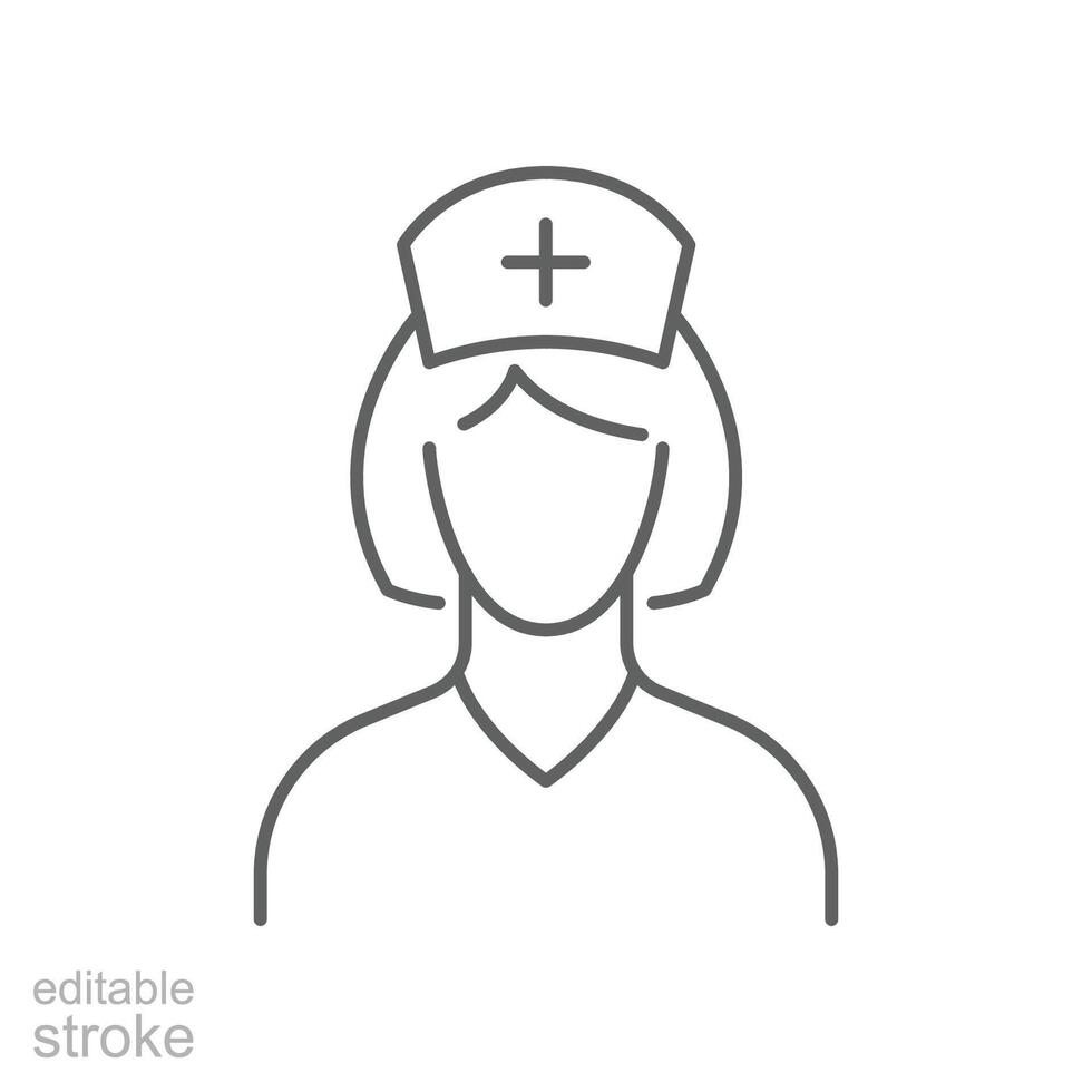 enfermeira ícone. simples esboço estilo. médico, fêmea, pessoas, mulher, garota, doutor, saúde, médico, hospital funcionários conceito. fino linha símbolo. vetor ilustração isolado. editável AVC.