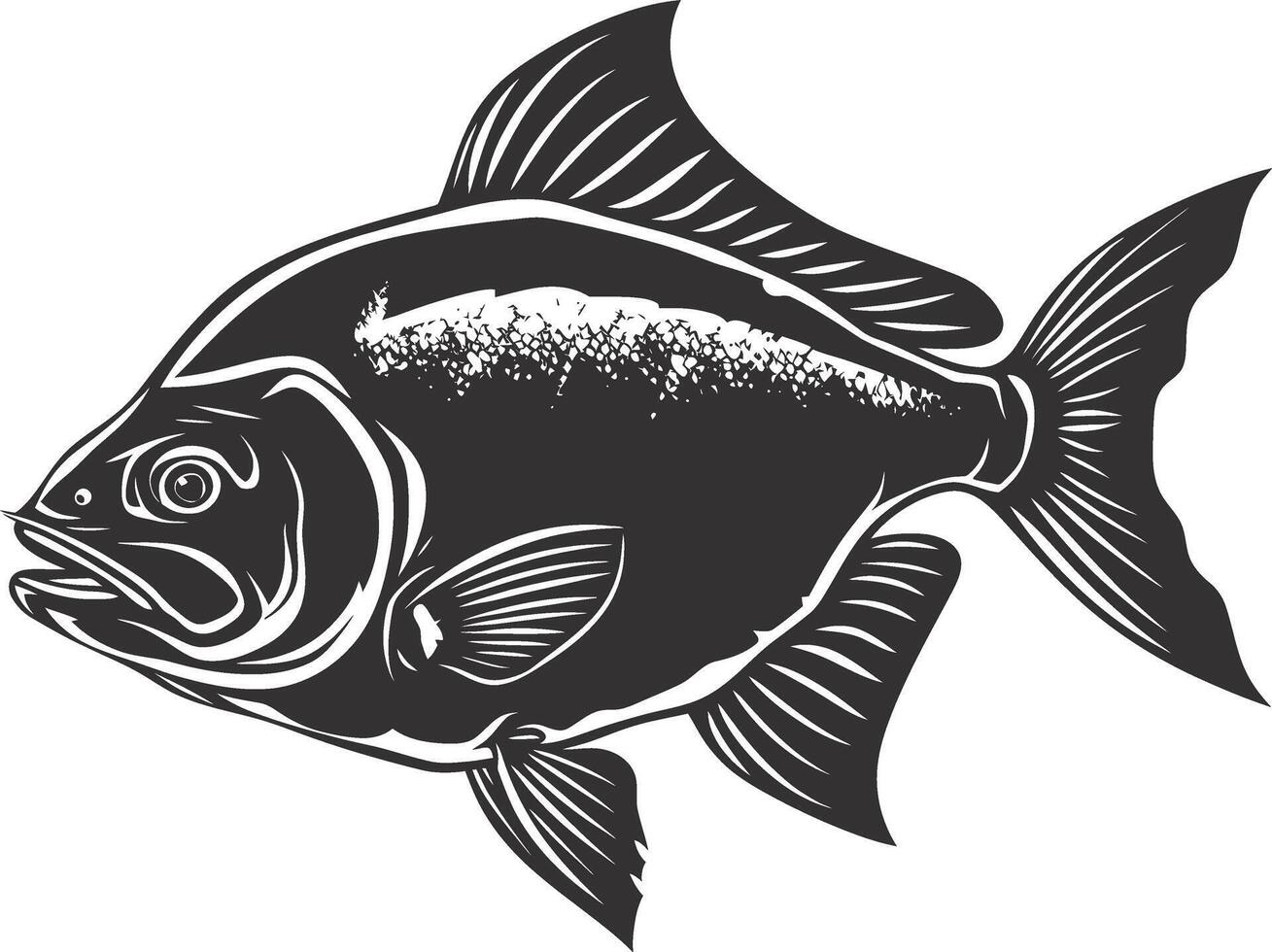 ai gerado silhueta piranha peixe animal Preto cor só cheio corpo vetor