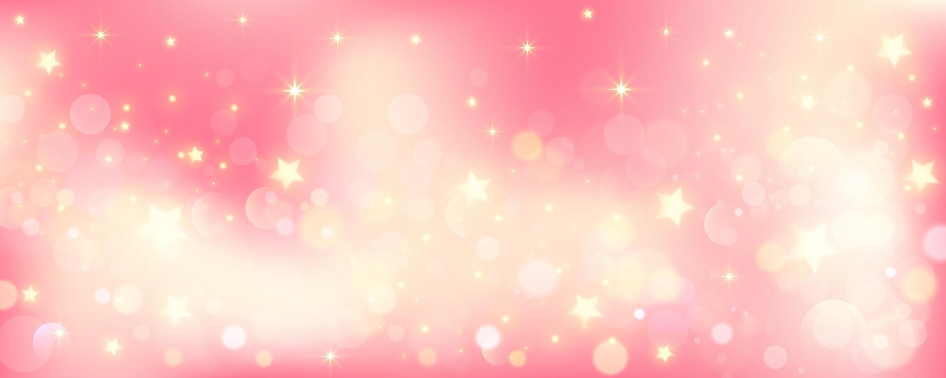 Rosa pastel fundo com brilhar e estrelas. Magia fofa kawaii bokeh céu. sonhadores suave abstrato pano de fundo. vetor. vetor