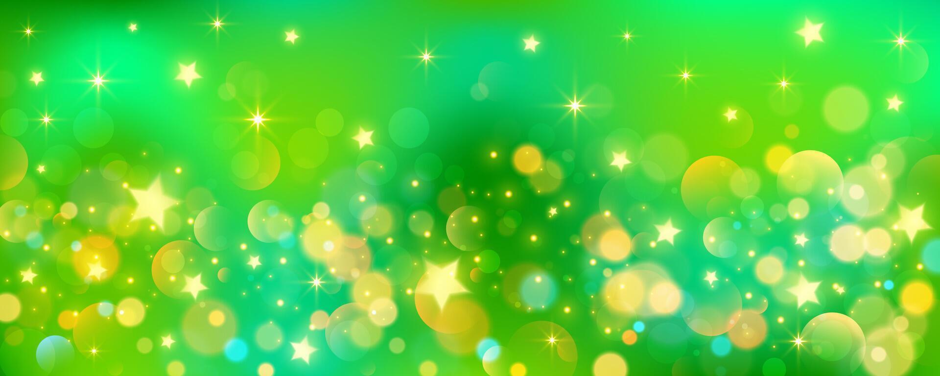 verde fundo com brilhar estrelas. brilhante fantasia céu. espaço com bokeh. fada iridescente gradiente pano de fundo. vetor