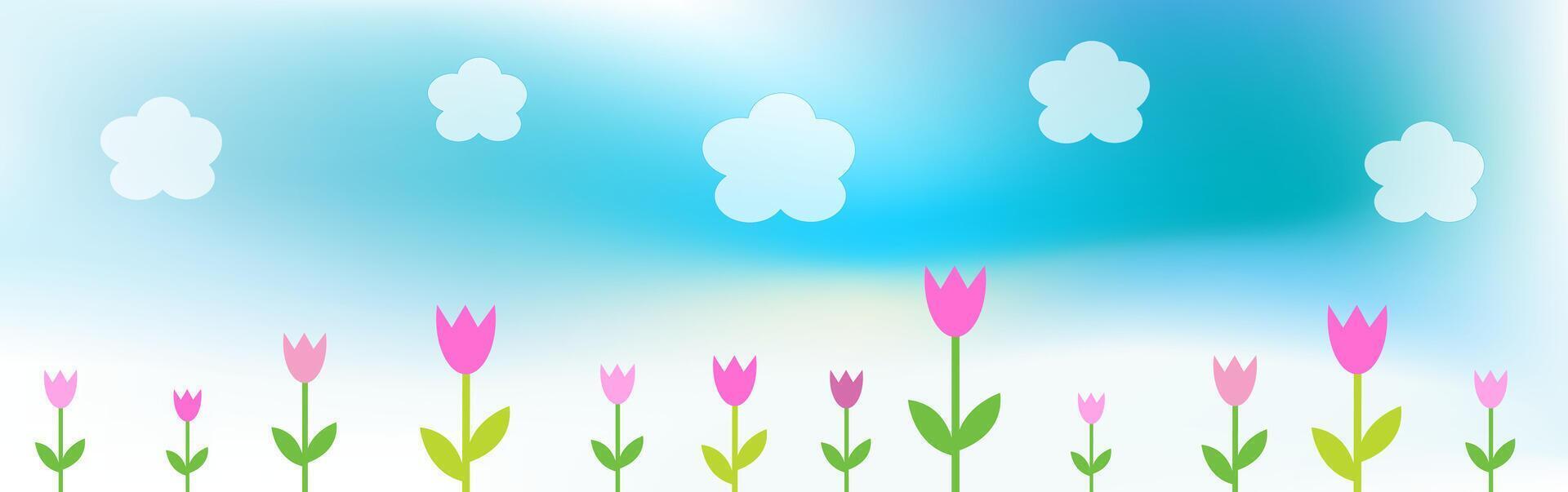 branco nuvens, céu, tulipas, rede bandeira vetor