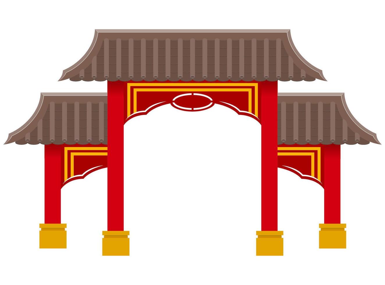 portão chinês para entrar em um templo ou pagode com colunas e uma ilustração vetorial de telhado isolada no fundo vetor