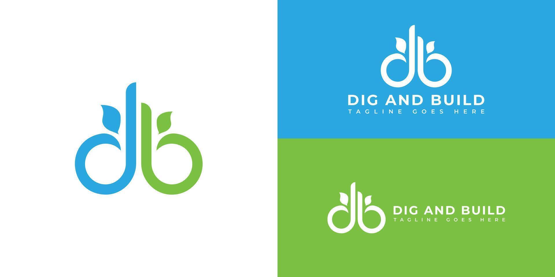 abstrato letra inicial d e b logotipo na cor azul e verde isolado em fundo branco aplicado ao logotipo da usina de energia de biogás também adequado para as marcas ou empresas que possuem o nome inicial db ou bd vetor