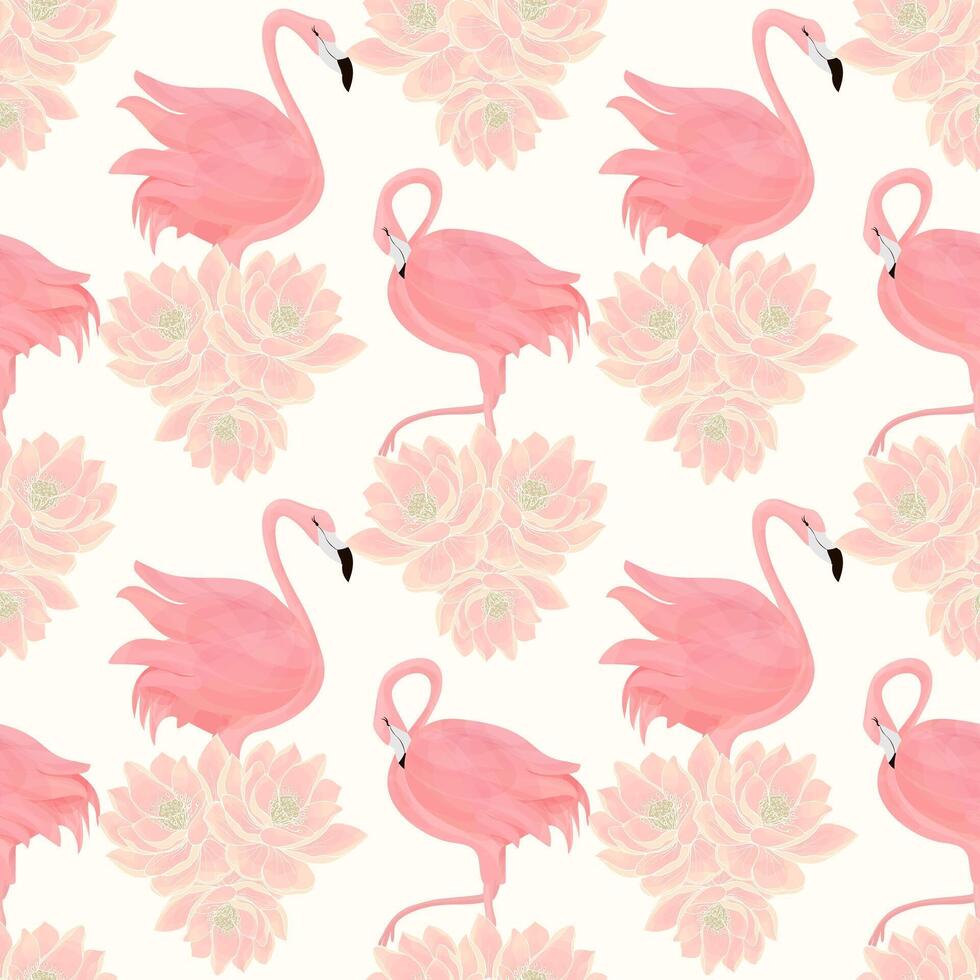 Rosa flamingo dentro Rosa lótus desatado padronizar para tecidos e papeis de parede, papel vetor