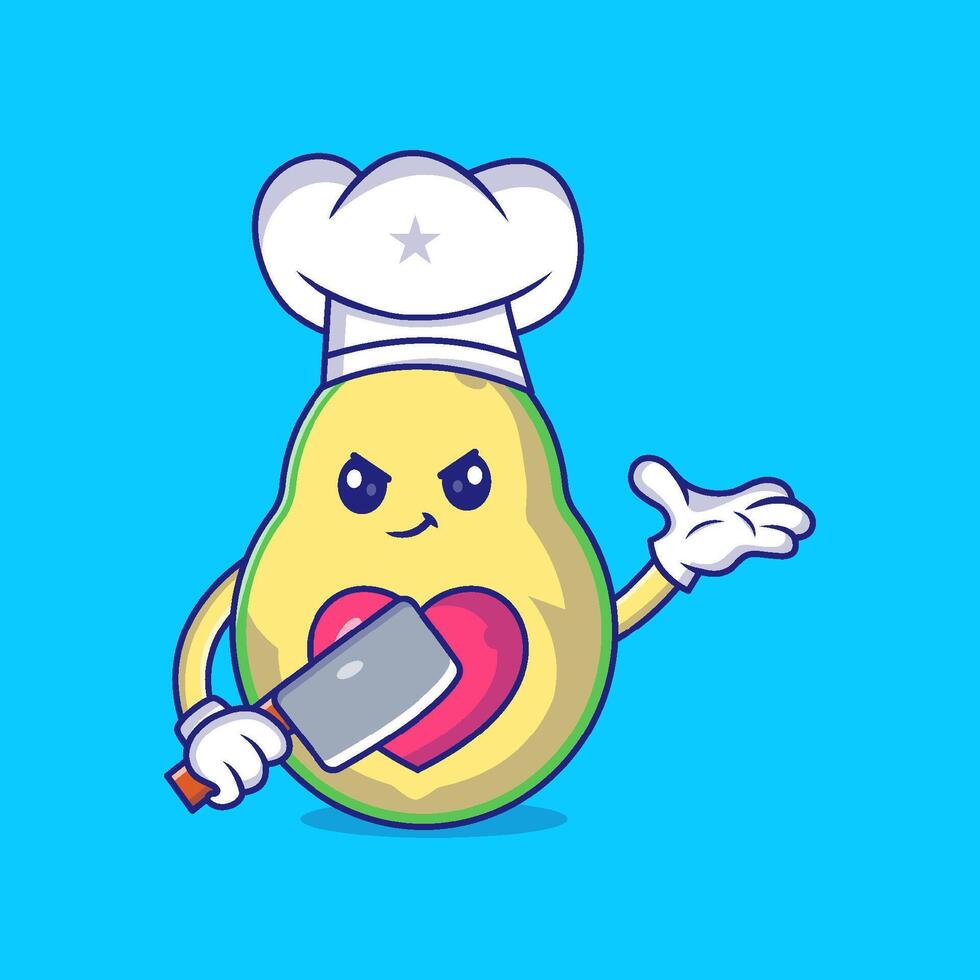 fofa abacate chefe de cozinha segurando faca mascote personagem vetor ícone ilustração