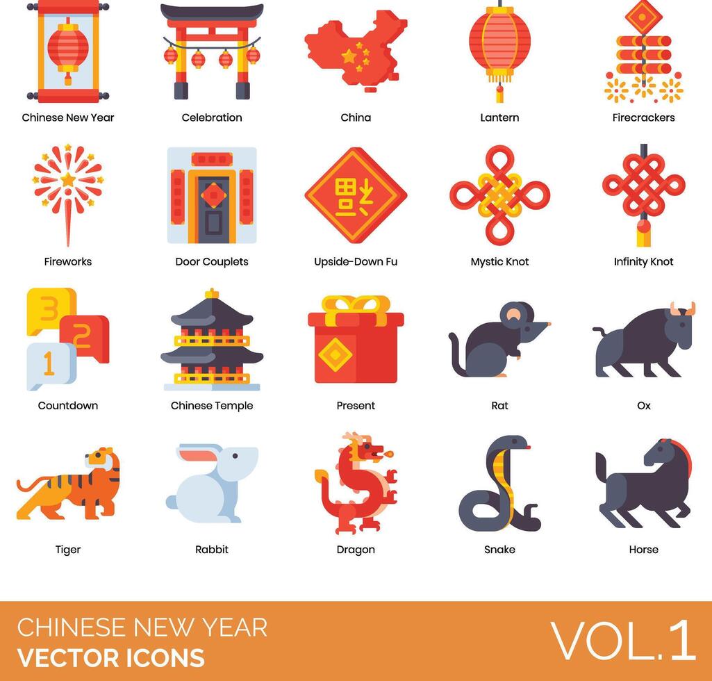chinês Novo ano vetor ícone conjunto