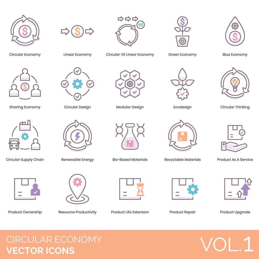 circular economia vetor ícone conjunto