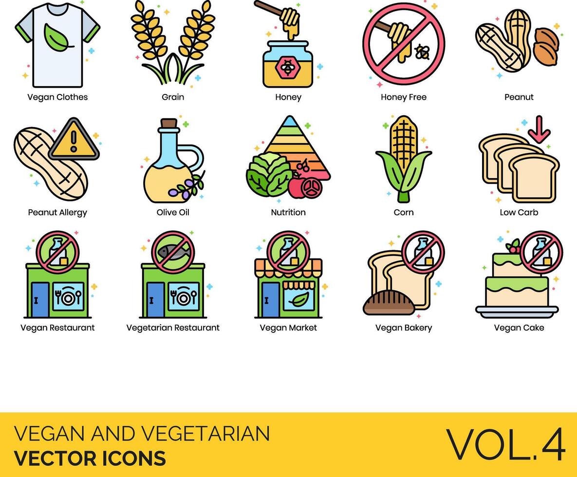 vegano e vegetariano vetor ícone conjunto