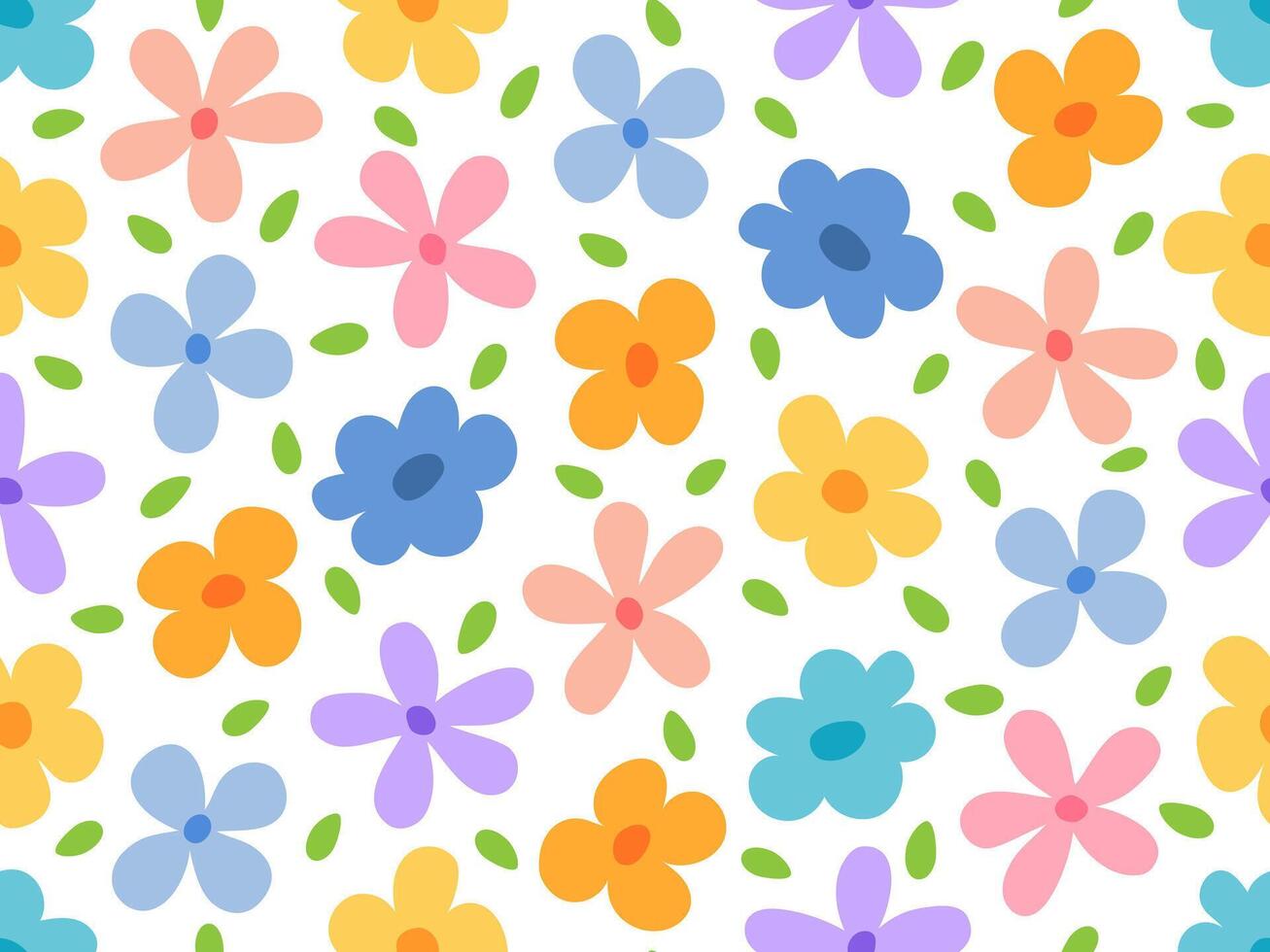 colorida desatado padronizar com simples brilhante flores e folhas. brilhante floral desatado vetor fundo
