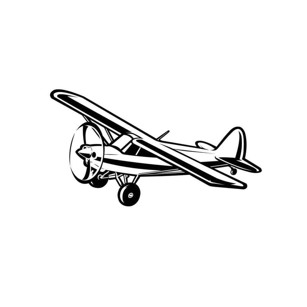 curto descolar e aterrissagem roubar avião aeronave vetor arte ilustração. monocromático pequeno aeronave silhueta isolado