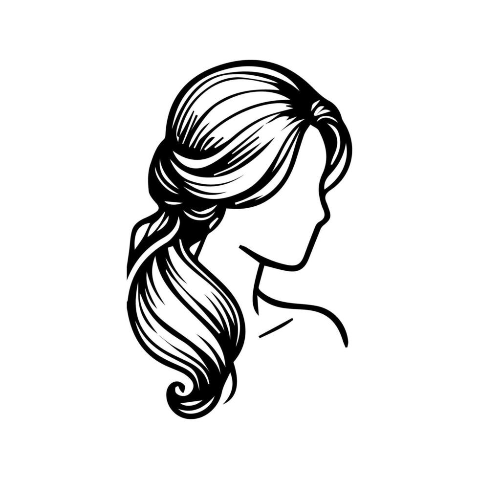 mulher cabeça silhueta, face perfil, vinheta. mão desenhado vetor ilustração, isolado em branco fundo. Projeto para convite, cumprimento cartão, vintage estilo.