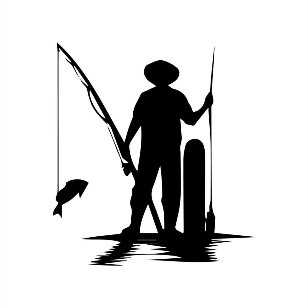 pescador. pescador lança fiação vetor