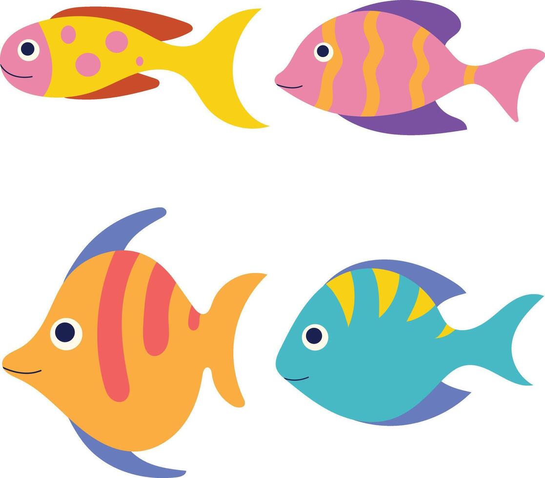 adorável peixe ilustração com plano desenho animado estilo. isolado vetor conjunto