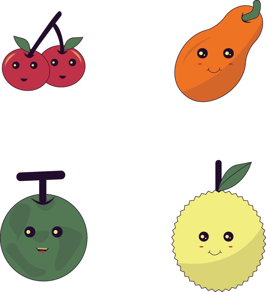 kawaii fruta mascote coleção. plano desenho animado vetor ícone.
