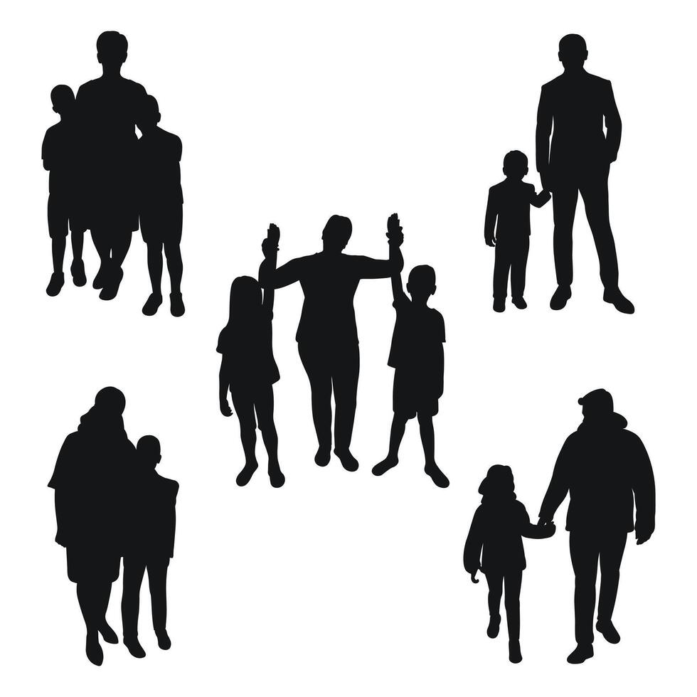 conjunto do família silhuetas do pais com crianças. pai, mãe, filho, filha. isolado vetor