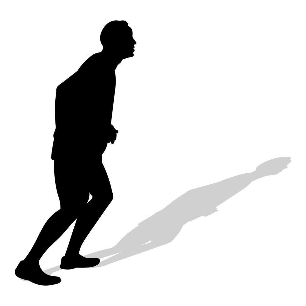 Preto silhueta do a atleta corredor com sombra. atletismo, correndo, cruzar, correndo, corrida, caminhando vetor