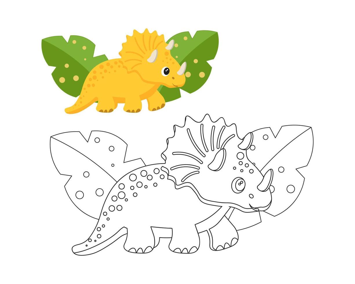 coloração livro para crianças, fofa bebê dinossauro. ilustração e esboço, vetor