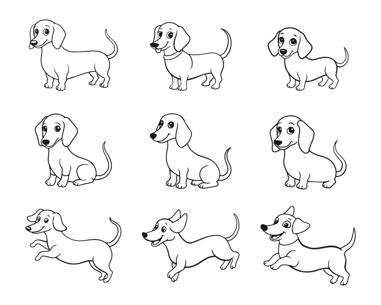 dachshund ícones definir. esboço conjunto do dachshund ícones isolado em branco fundo. vetor